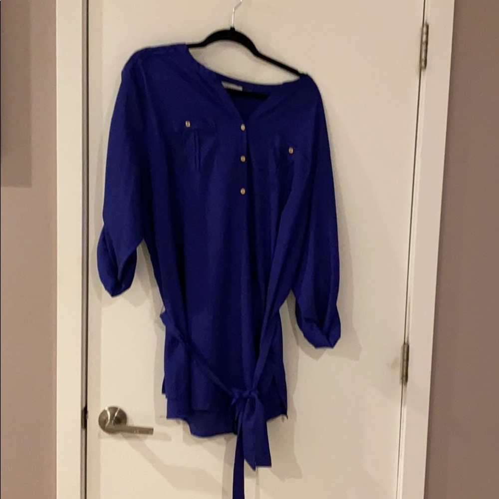 Calvin Klein Belted Roll Sleeve Blouse